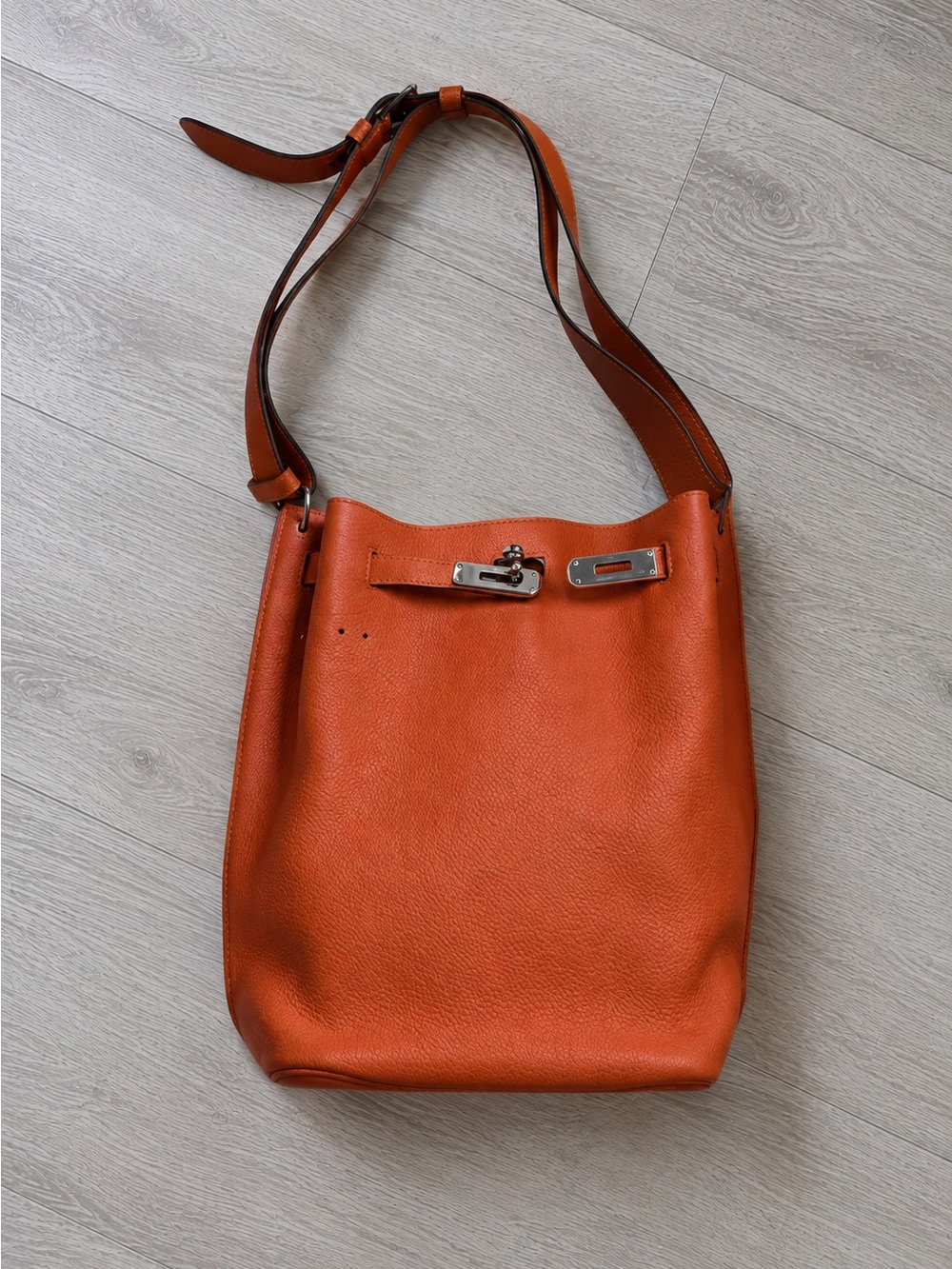 Orange Bucket Bag  like So Kelly leather handbag